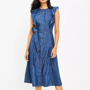 COPY - Loft Chambray Button Ruffle Midi Dress